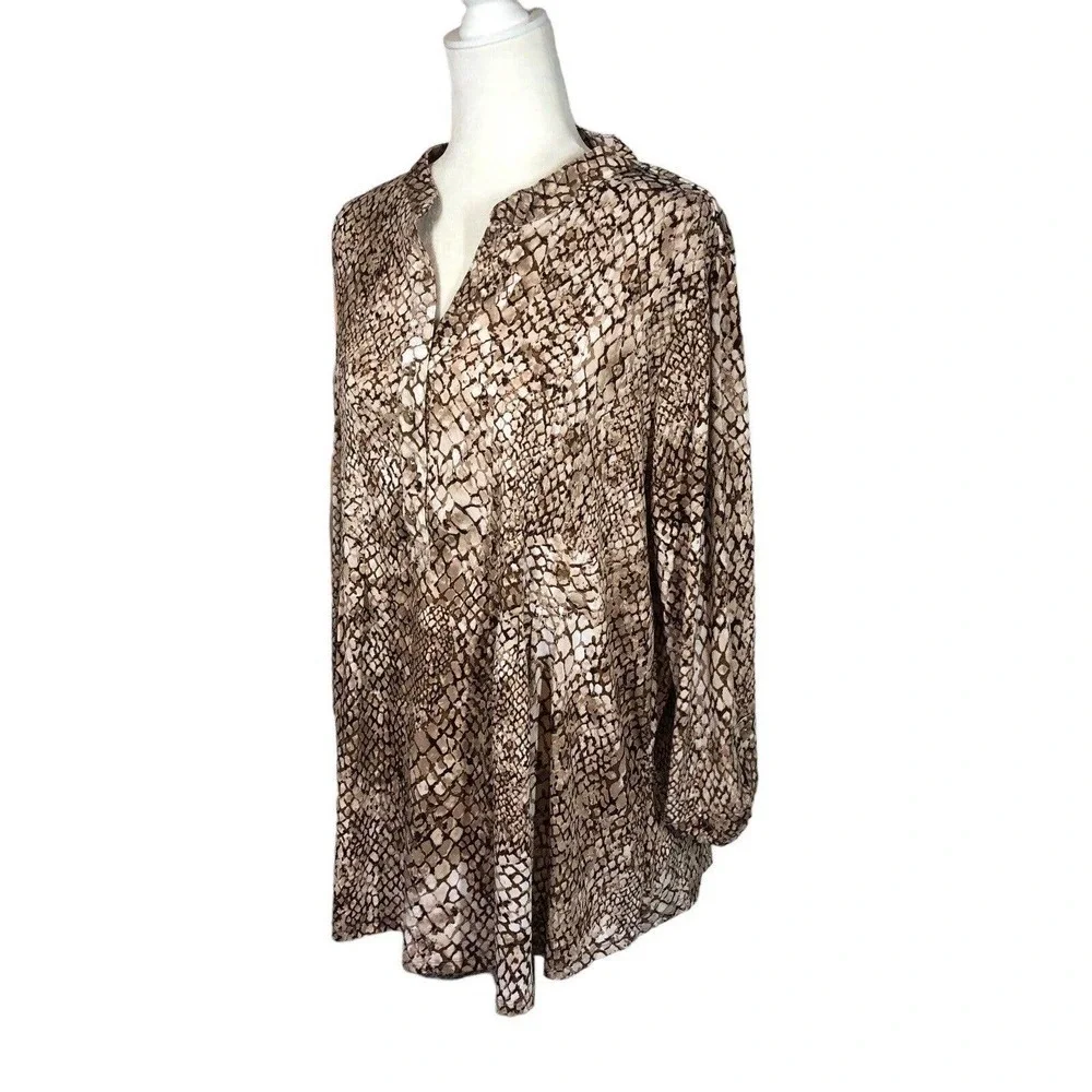 Established‎ 1962 Top Womens 2X Brown Babydoll Tunic Snakeskin Flowy Office Wear